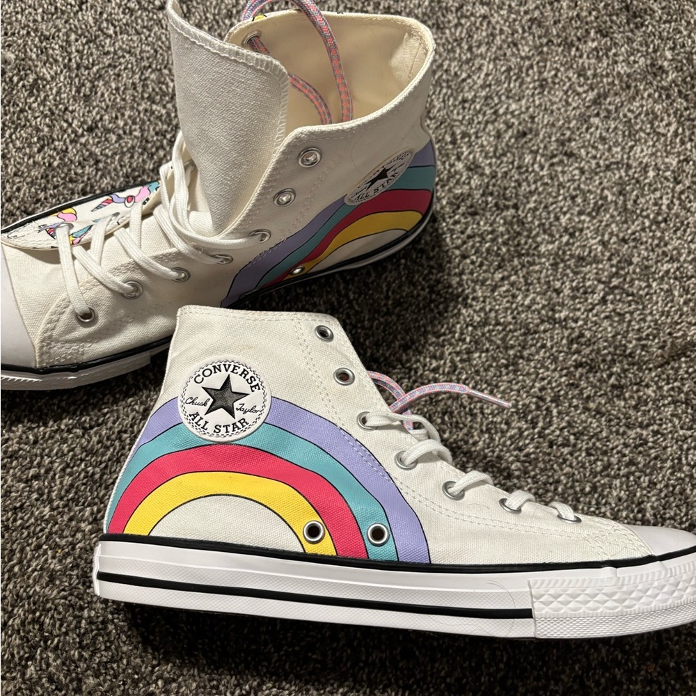 Converse High-Tops with Multicolor Rainbow Accents and unicorns